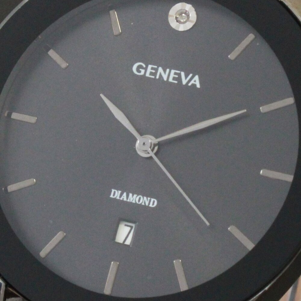 Geneva Men's Dress Watch Diamond At 12 Blacked Out Leather Strap 42mm - Picture 13 of 13